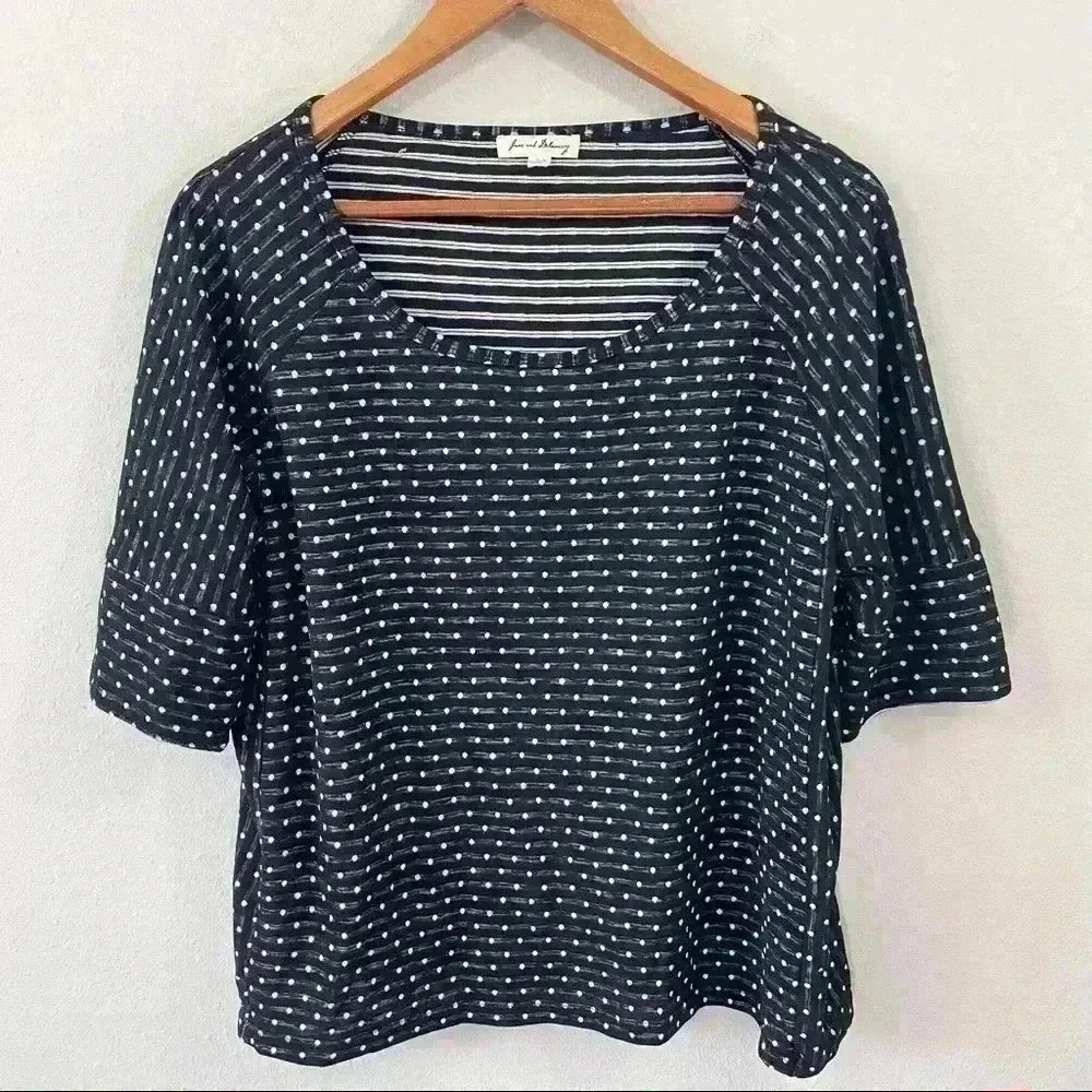 Jane and Delancey black polka dot top